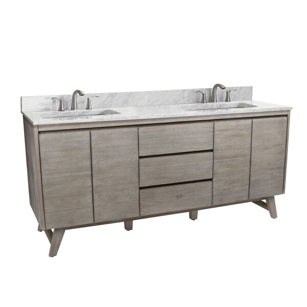 Coventry 73 inch Vanity in Gray Teak with Carrara White Top, image 2
