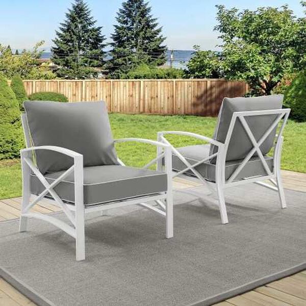 Kaplan Gray White Outdoor Metal Armchair Set , Set of Two, image 3