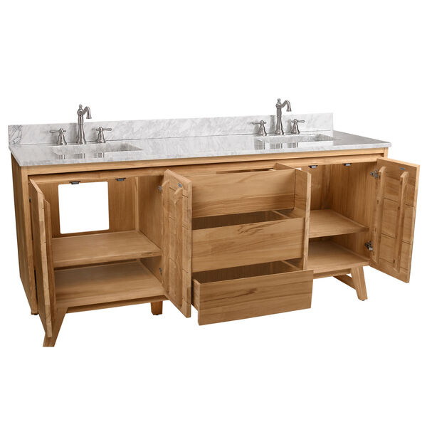 Coventry 73 inch Vanity in Natural Teak with Carrara White Top, image 4