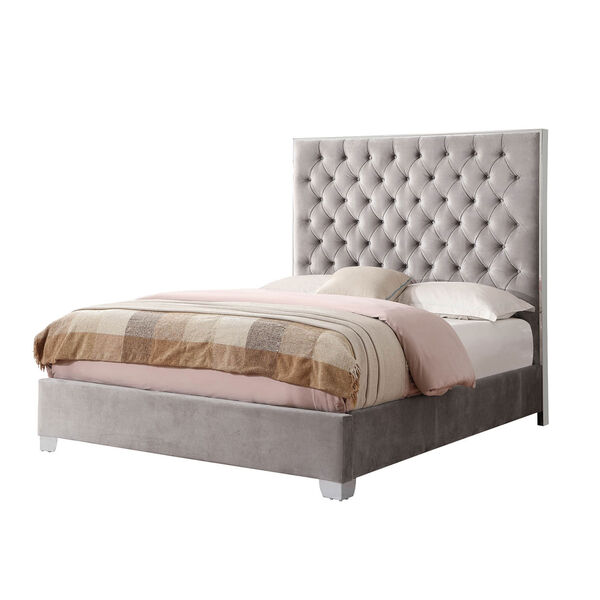 Vivian Gray Upholstered Queen Bed, Vivian Faux Leather White Queen Upholstered Platform Bed Frame