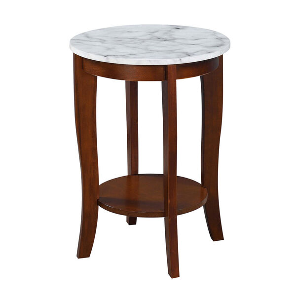 American Heritage White Faux Marble and Espresso 18-Inch Round End Table, image 4