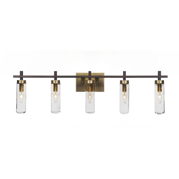 Salinda Espresso and Brass Five-Light Bath Vanity with Clear Bubble Glass, image 1