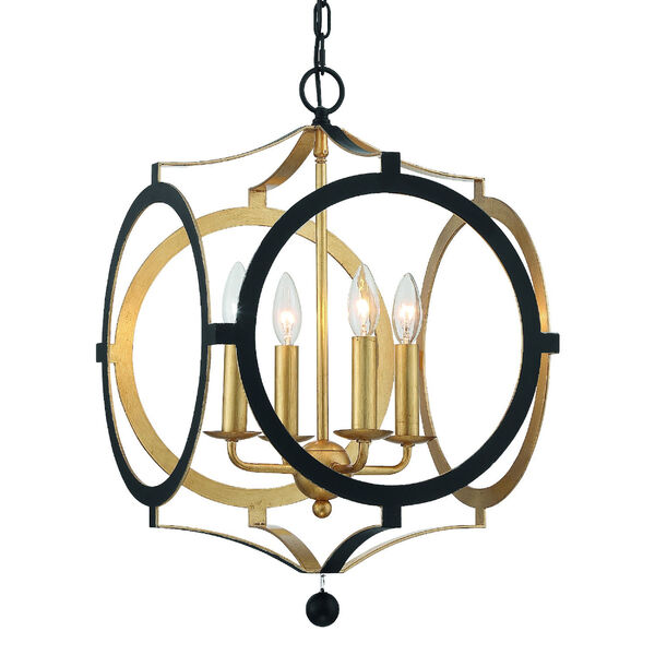 Odelle Matte Black and Antique Gold Four-Light Chandelier, image 1