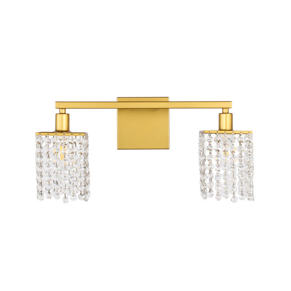 Phineas Brass Two-Light Bath Vanity with Clear Crystals, image 3