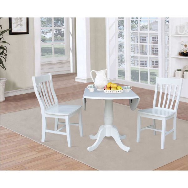 White Round Pedestal Drop Leaf Table with Chairs, 3-Piece, image 4