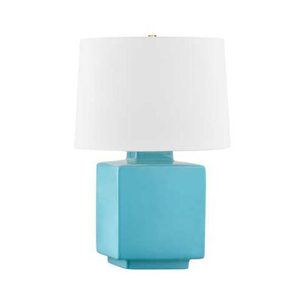 Hawley Aged Brass Ceramic Gloss Turquoise One-Light Table Lamp, image 1