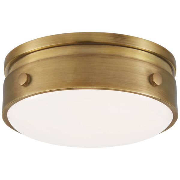 Hicks 5.5-Inch Solitaire Flush Mount in Hand-Rubbed Antique Brass with White Glass by Thomas O'Brien, image 1