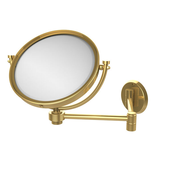 8 Inch Wall Mounted Extending Make-Up Mirror 2X Magnification with Groovy Accent, Unlacquered Brass, image 1