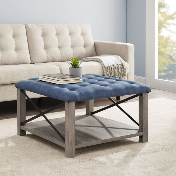 Blue 30-Inch Tufted Ottoman, image 2
