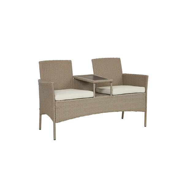 Tiki Natural and White Outdoor Love Seat, image 1