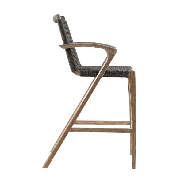 Brielle Teak Charcoal Rope Outdoor Bar Stool, image 3