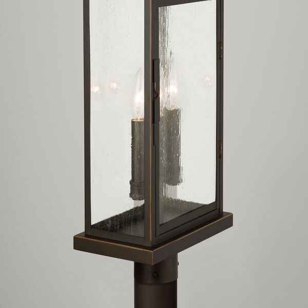 Bolton Oiled Bronze Three-Light Outdoor Post Mount with Antiqued Glass, image 3