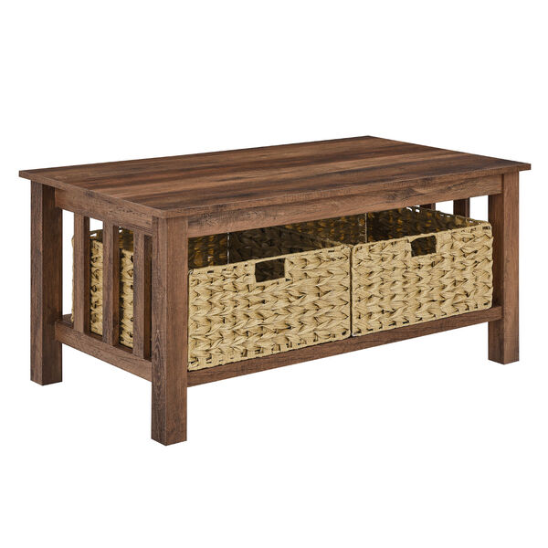 Rustic Oak Storage Coffee Table with Baskets, image 1