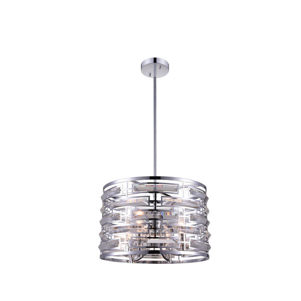 Petia Chrome Four-Light Drum Shade Chandelier with K9 Clear Crystals, image 2
