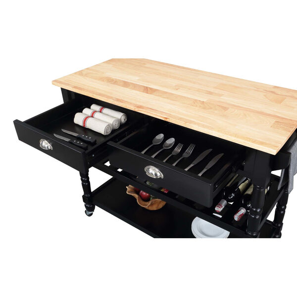 French Country Butcher Block Black Three-Tier Butcher Block Kitchen Cart with Drawers, image 4
