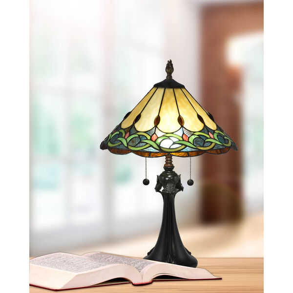 Antique Bronze Adair Two-Light Tiffany Table Lamp, image 2