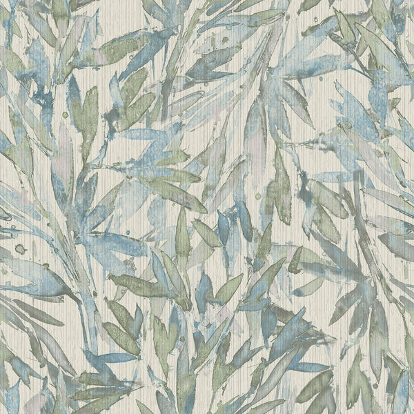 Antonina Vella Natural Opalescence Light Blue and Muted Green Rainforest Leaves Wallpaper– SAMPLE SWATCH ONLY, image 1