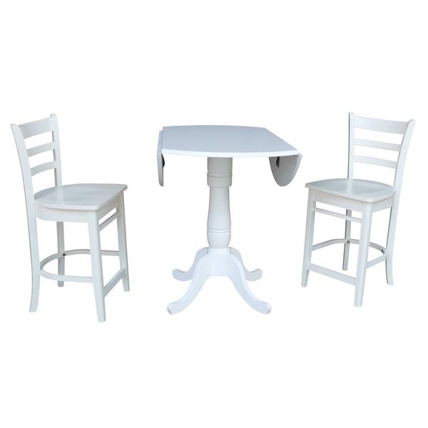 White Round Pedestal Counter Height Drop Leaf Table with Stools, 3-Piece, image 5