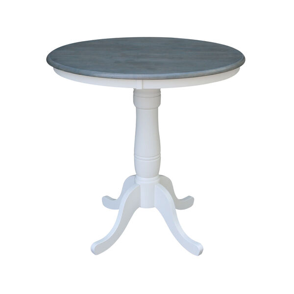 White and Heather Gray 36-Inch Width x 35-Inch Height Hardwood Round Top Counter Height Pedestal Table, image 1
