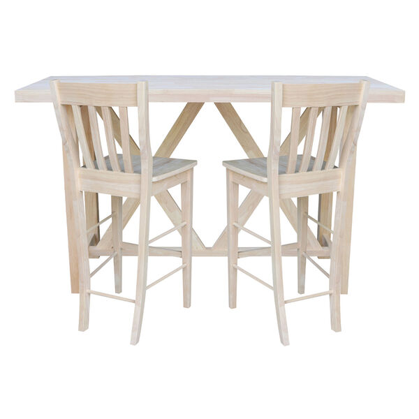 Natural Bar Height Table With Two Slat Back Bar Stool, Three-Piece, image 4