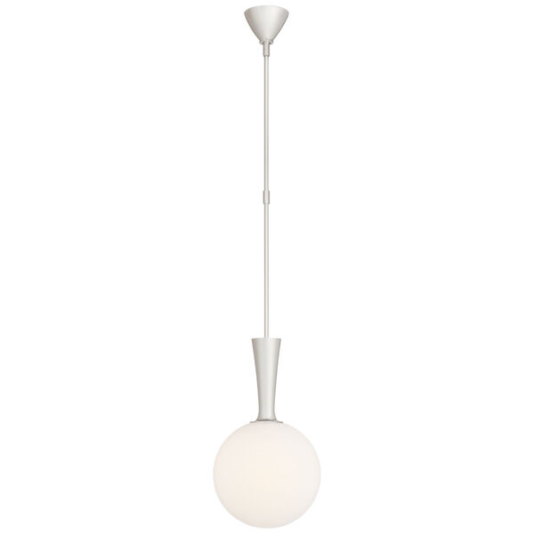 Sesia Small Globe Pendant in Polished Nickel with White Glass by AERIN, image 1