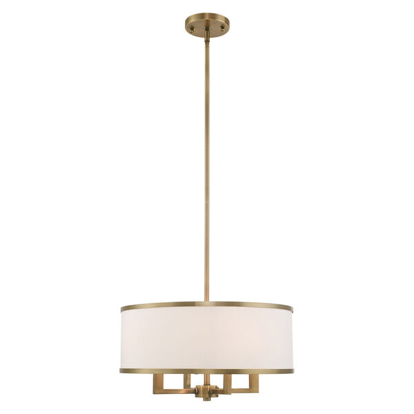 Park Ridge Antique Brass 18-Inch Four-Light Pendant Chandelier with Hand Crafted Off-White Hardback Shade, image 1