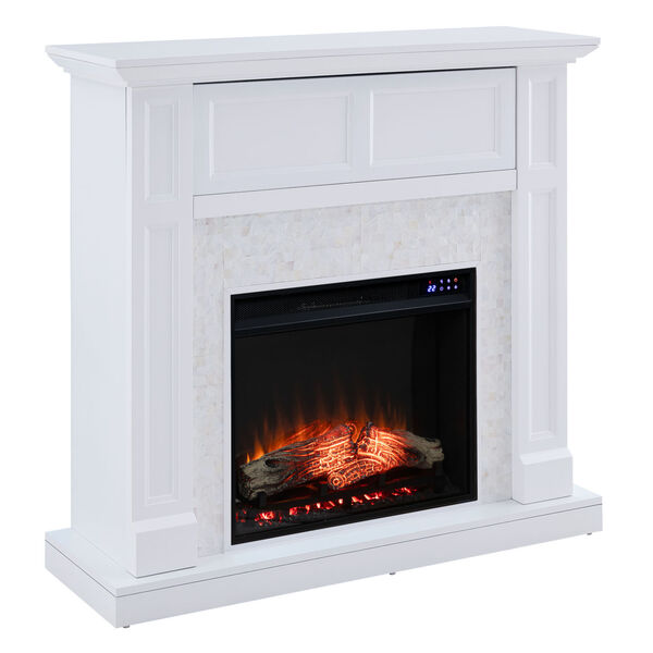 Nobleman White Electric Media Fireplace with Tile Surround, image 5