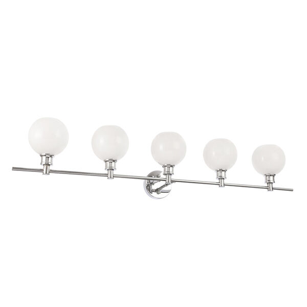 Collier Chrome Five-Light Bath Vanity with Frosted White Glass, image 5
