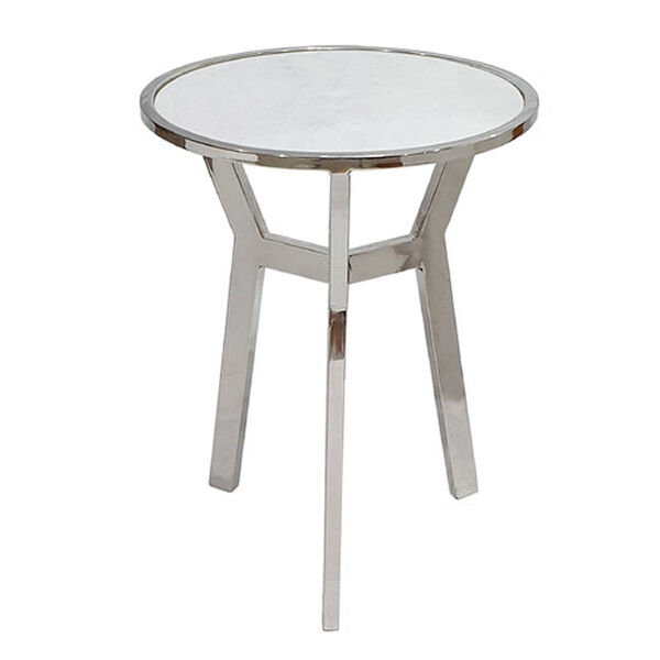 Silver White End Table with Marble Top, image 1