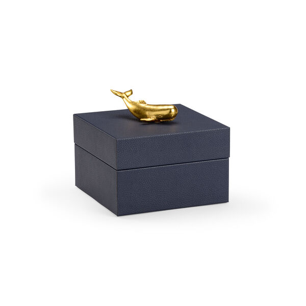 Pam Cain  Navy and Metallic Gold Whale Handle Box, image 1