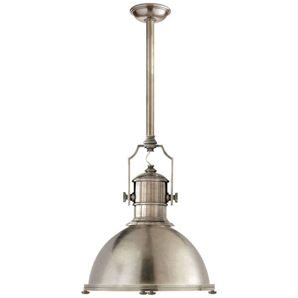 Country Industrial Large Pendant in Antique Nickel with Antique Nickel Shade by Chapman and Myers, image 1