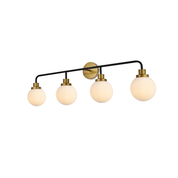 Hanson Black and Brass and Frosted Shade Four-Light Bath Vanity, image 3