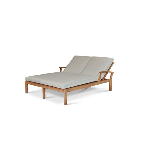 Delano Natural Teak Outdoor Double Reclining Sunlounger with Sunbrella Canvas Cushion, image 1