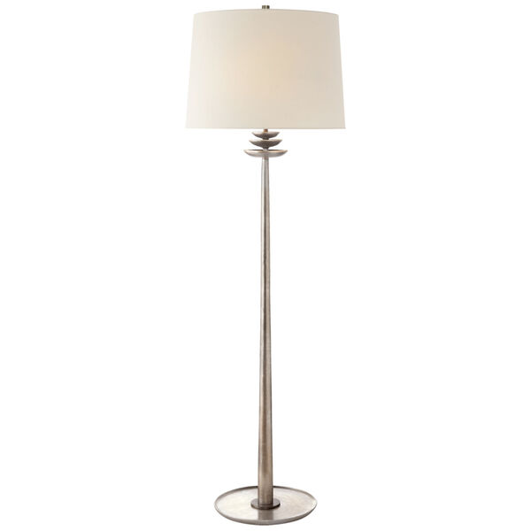 Beaumont Floor Lamp in Burnished Silver Leaf with Linen Shade by AERIN, image 1