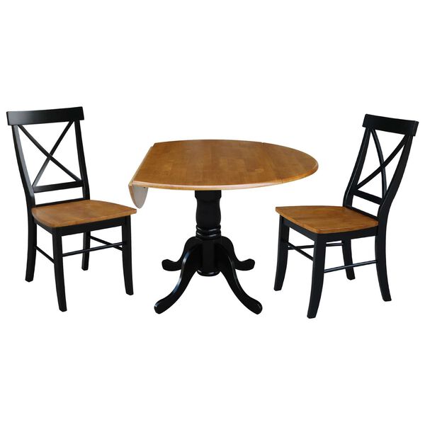 Black and Cherry 42-Inch Dual Drop Leaf Dining Table with X-back  Chairs, Three-Piece, image 3