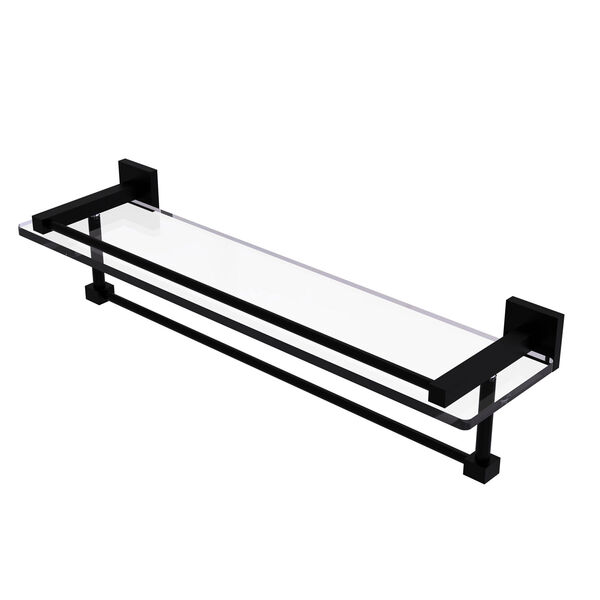 Montero Matte Black 22-Inch Glass Shelf with Towel Bar, image 1