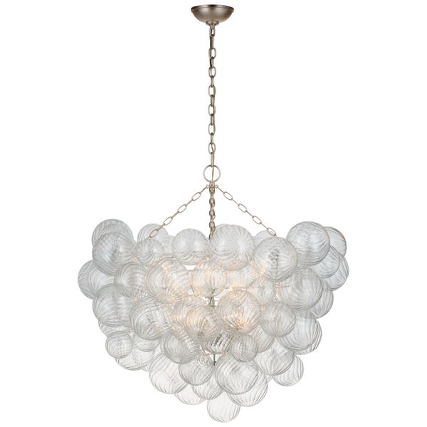 Talia Grande Chandelier in Burnished Silver Leaf with Clear Swirled Glass by Julie Neill, image 1