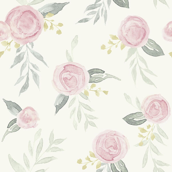 Magnolia Home Pink Watercolor Rose Peel and Stick Wallpaper – SAMPLE SWATCH ONLY, image 1