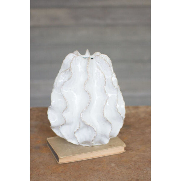 White 11-Inch Ceramic Ruffle Vase, image 1
