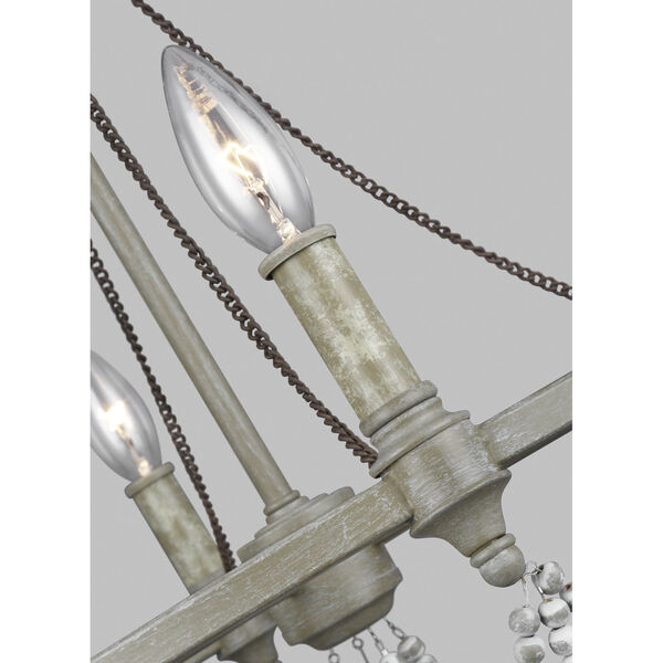 Beverly French Washed Oak Distressed White Wood Four-Light Chandelier, image 2
