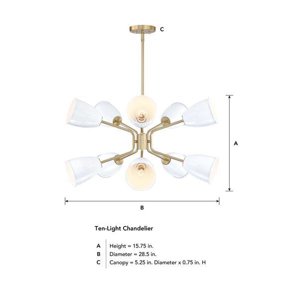 Biba Brushed Gold 10-Light Chandelier with Ice Mist Metal Shades, image 4