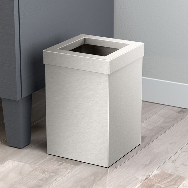 Square Modern Bathroom, Kitchen, Office, Waste and Trash Can Bin Satin Nickel, image 2