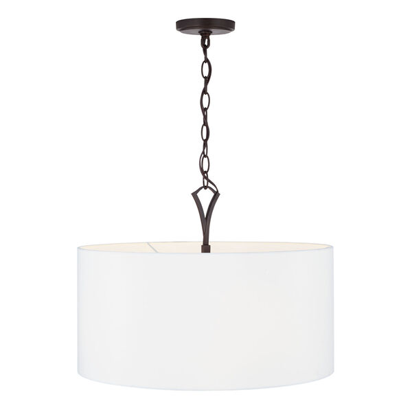 Jaymes Old Bronze Four-Light Drum Pendant with White Fabric Shade, image 3