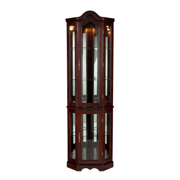 Mahogany Lighted Corner Curio Cabinet, image 4