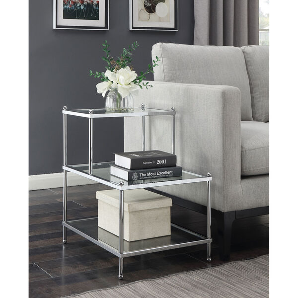 Royal Crest 3 Tier Step End Table in Clear Glass and Chrome Frame, image 1