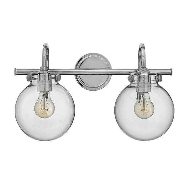 Irving Chrome Two-Light Vanity with Glass Globe Shade, image 2