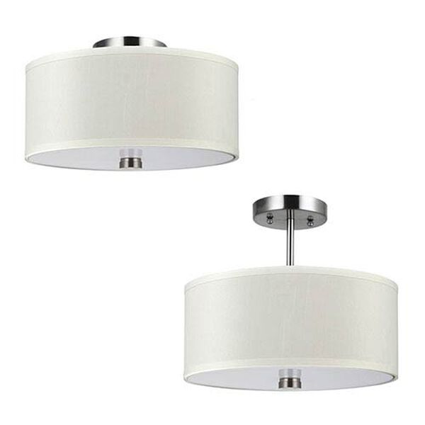 Dayna Brushed Nickel Two-Light Convertible Semi-Flush Mount with Faux Silk Shade, image 1