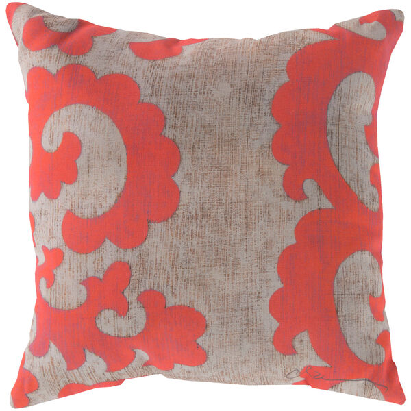 Statuesque Scroll Coral and Beige 20-Inch Pillow with Poly Fill, image 1