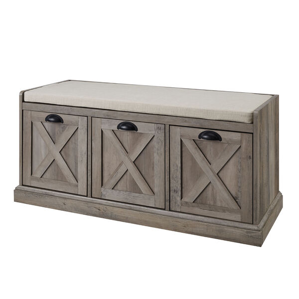 Willow Grey Wash and Oatmeal Linen Storage Bench with Three Drawers, image 2