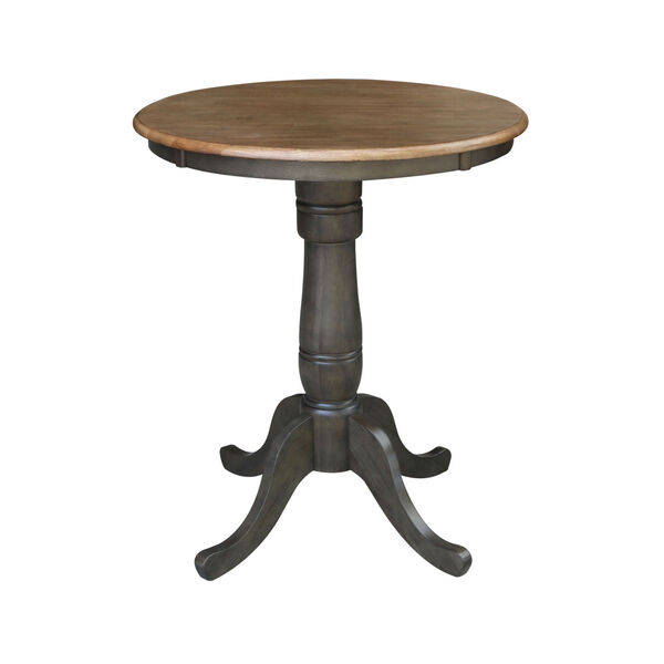 Hickory and Washed Coal 30-Inch Round Pedestal Gathering Height Table With X-Back Counter Height Stools, Three-Piece, image 4